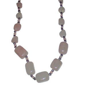 Chunky 18" Beaded Necklace Rose Quartz Jewelry Pink Silver Beads